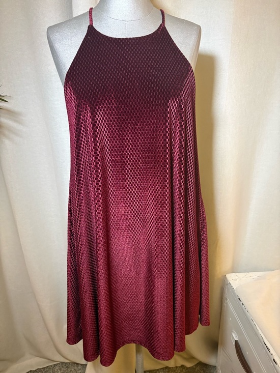 Everly Dresses & Skirts - Everly Burgundy Velvet Gingham Halter Swing Dress Keyhole Back A-Line Size S